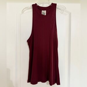 Free People Maroon Ribbed Knit Sleeveless Top - M